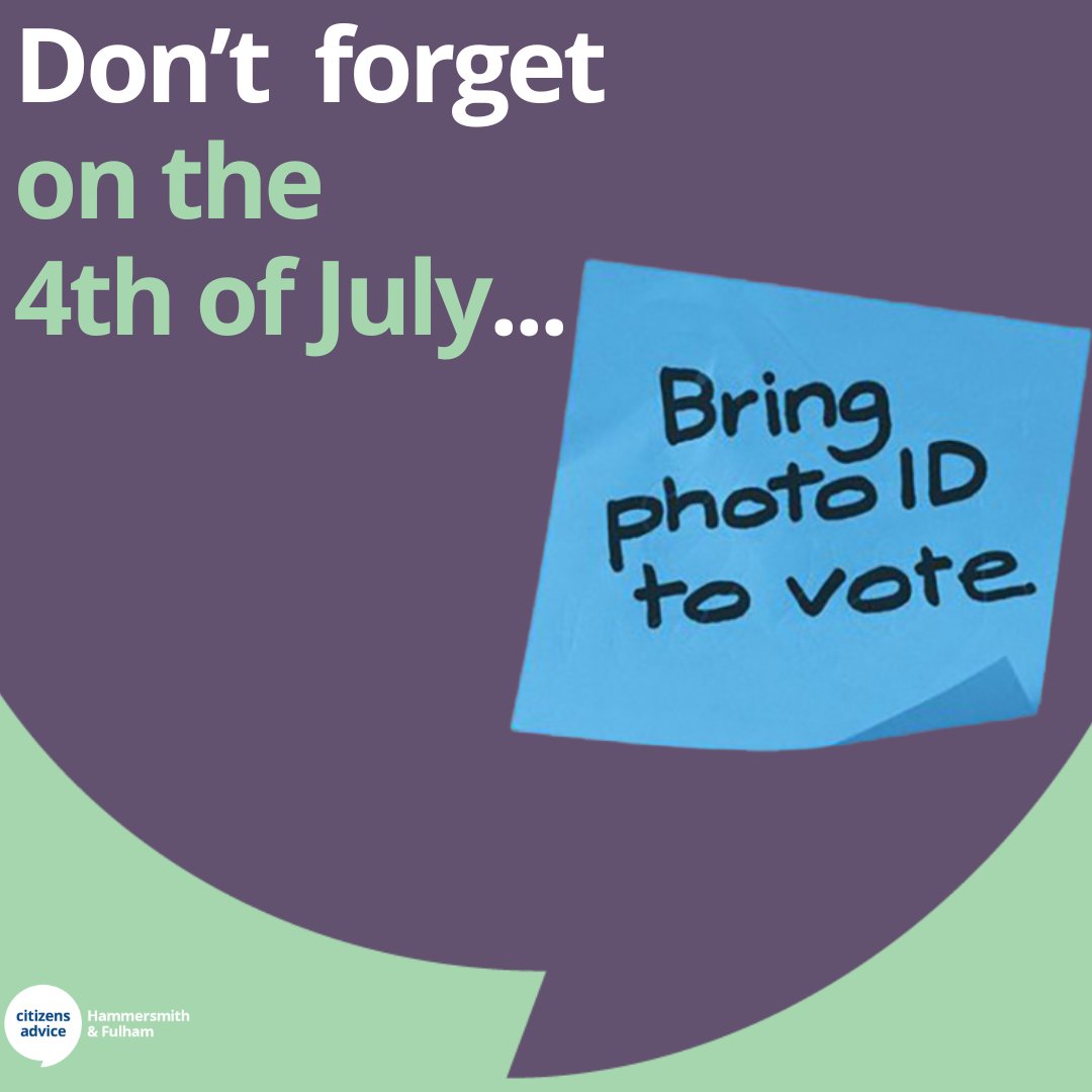 CAHFservice's tweet photo. Remember, you'll need valid photo ID to vote in the UK general election on the 4th of July 2024. 

For the full list of acceptable ID, visit: https://t.co/6VpLsUZ2y5 https://t.co/Mqh6qHH8a9