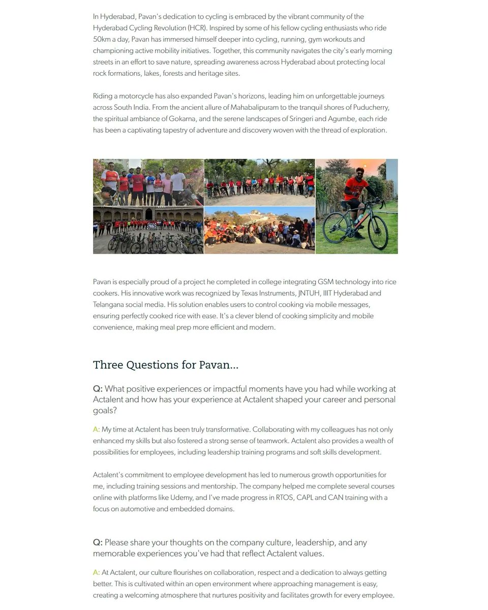 Pavan7329467615's tweet photo. Official Employee Blog #weareactalent 
#2024
Thanks to @happy_hyderabad @HydcyclingRev for boosting up my activities. Inspired to do daily activities from @PrathapaRAvva garu ,@radha mam who rides a bicycle daily for 50km.
Special thanks to @Ravi_1836 for encouraging people. https://t.co/Dqmaio2oFm