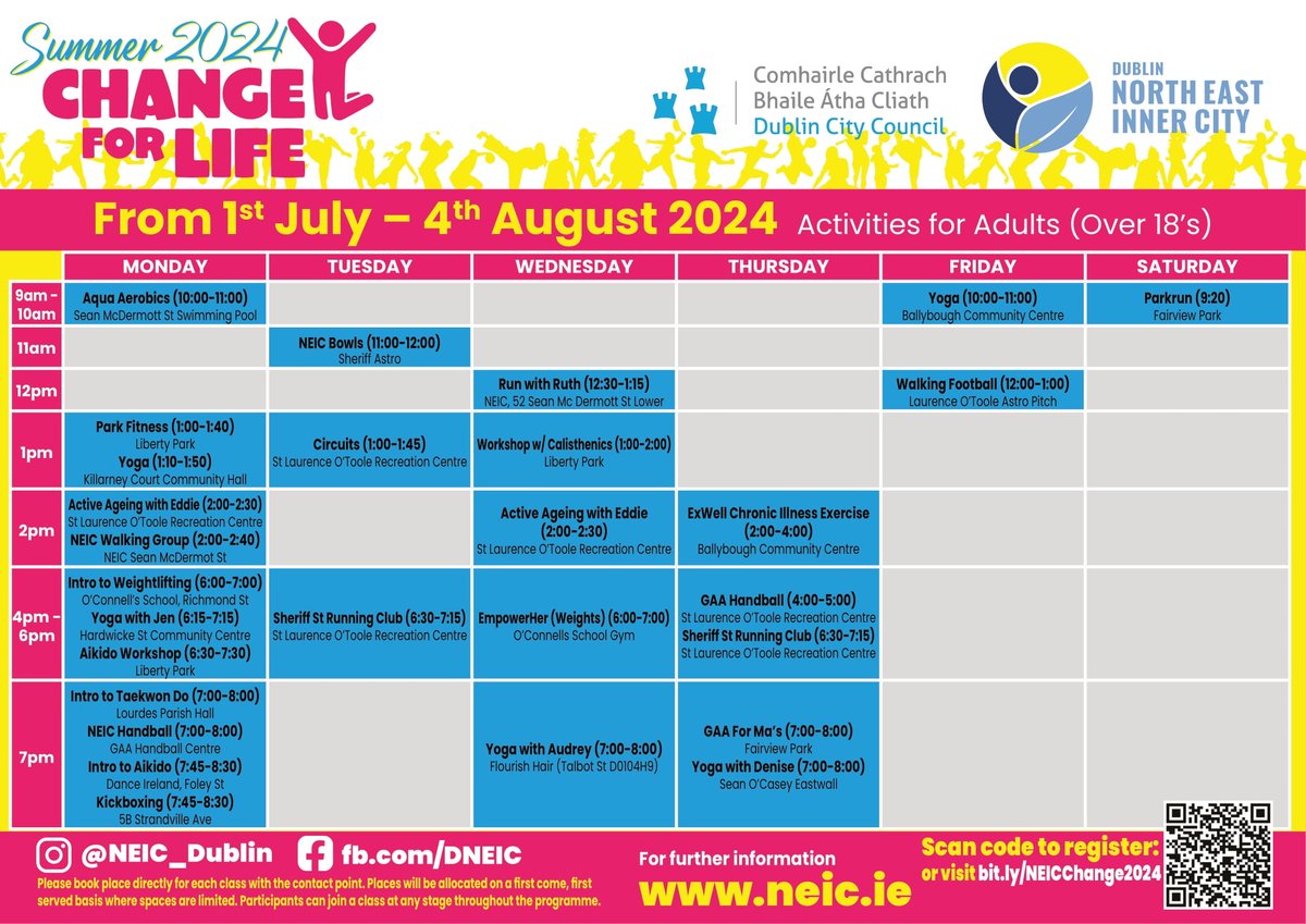 NEIC_Dublin's tweet photo. 🚨REGISTRATION NOW OPEN🚨The Summer Change for Life 2024 programme has been launched and will be starting 🌞NEXT WEEK!🌞Scan the QR code or head to https://t.co/CNNZbblEv5 to register now! #NEIC #ChangeforLife https://t.co/vXb1jviO1c