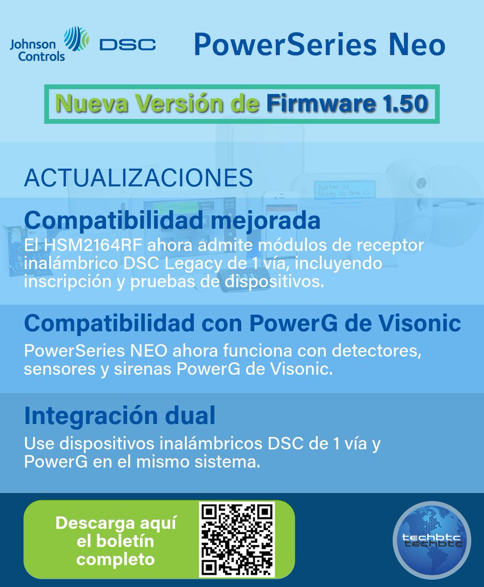 techbtc's tweet image. 🚀 #PowerSeriesNEO Nueva versión V1.50 de firmware! Compatibilidad mejorada con DSC Legacy y PowerG de Visonic. Integración dual para más flexibilidad. 
🔗Descargue boletin completo aquí:security.johnsoncontrols.com/l/922093/2024-… #FirmwareUpdate #ResidentialSecuritySystem #CommercialSecuritySystem