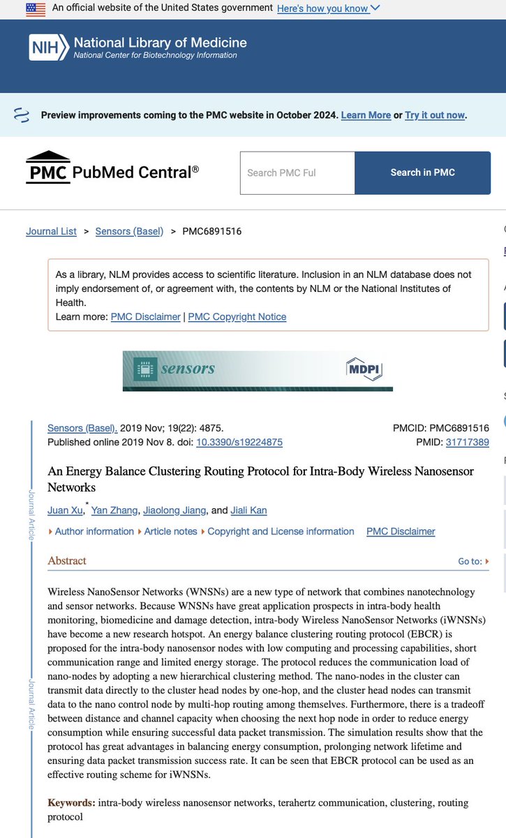 CorinneNokel's tweet image. An Energy Balance Clustering Routing Protocol for Intra-Body Wireless Nanosensor Networks CORONA - NIH PMC 2019

NUREMBERG CODE

#NanoCyberInterface

#WirelessMedicalNanoSensorNetworks

#WirelessBiomedicalTelemetry

IEEE 802.15.4

#CiscoYANG #NanoRouting
ncbi.nlm.nih.gov/pmc/articles/P…