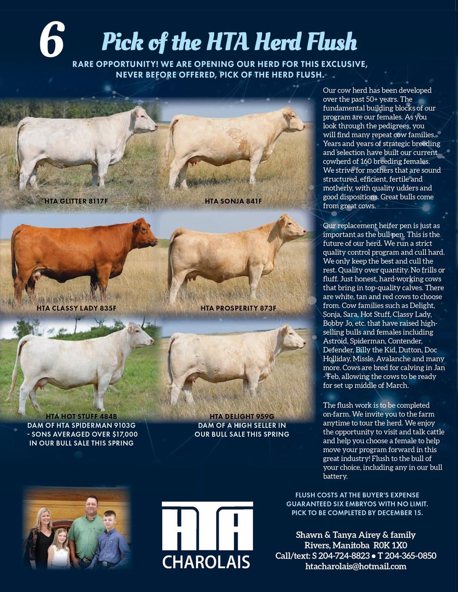 Never before offered and may not be again…. Opening up the herd this one time!  Pick of the HTA herd flush sells July 3rd at the Genetics for the World Sale.