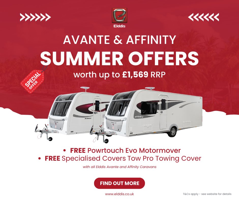 With every 2024 Elddis Avante and Affinity, we're throwing in a FREE <a href="/powrtouchuk/">Powrtouch</a> Evo Motormover AND a Tow Pro towing cover from <a href="/TailoredCovers/">Specialised Covers</a>, worth up to £1,569.

Find out more:
elddis.co.uk/caravan-motorh…

T&amp;Cs apply.

#elddissummeroffer #elddis #elddissummeroffer24