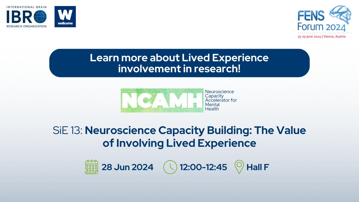 IBRO - International Brain Research Organization (@ibroorg) on Twitter photo 🧠 Are you at the #FENSForum2024? Join us tomorrow, 28 Jun, 12:00-12:45 in Hall F, to learn more about Lived Experience involvement in neuroscience research! Learn more: ibro.org/ibro-fens-foru…
<a href="/wellcometrust/">Wellcome</a> <a href="/TheBaleLab/">Dr. Tracy Bale 🟧🧠</a> <a href="/bennysiauw89/">Benny Prawira Siauw</a> <a href="/camilsss/">Camilla Iannone</a> 🧠 Are you at the #FENSForum2024? Join us tomorrow, 28 Jun, 12:00-12:45 in Hall F, to learn more about Lived Experience involvement in neuroscience research! Learn more: ibro.org/ibro-fens-foru…
<a href="/wellcometrust/">Wellcome</a> <a href="/TheBaleLab/">Dr. Tracy Bale 🟧🧠</a> <a href="/bennysiauw89/">Benny Prawira Siauw</a> <a href="/camilsss/">Camilla Iannone</a>