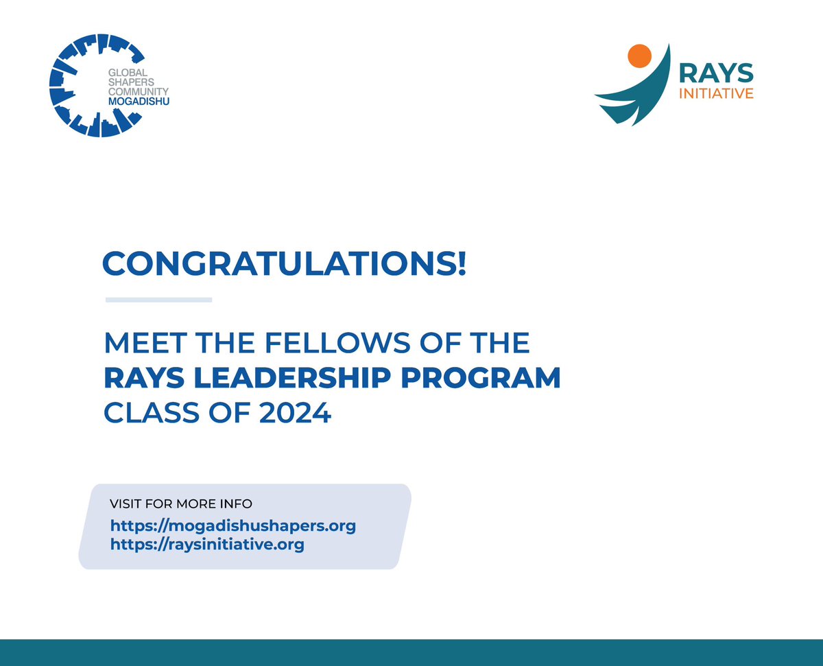 Exciting News!

Together with <a href="/RaysInitiative/">Rays Initiative</a>, we’ve concluded the first cohort of the Rays Leadership Program. Over 6 months, 12 inspiring fellows honed skills in ICT, communication, leadership, career mapping, &amp; SDGs. These young leaders are dedicated to Somalia’s future.