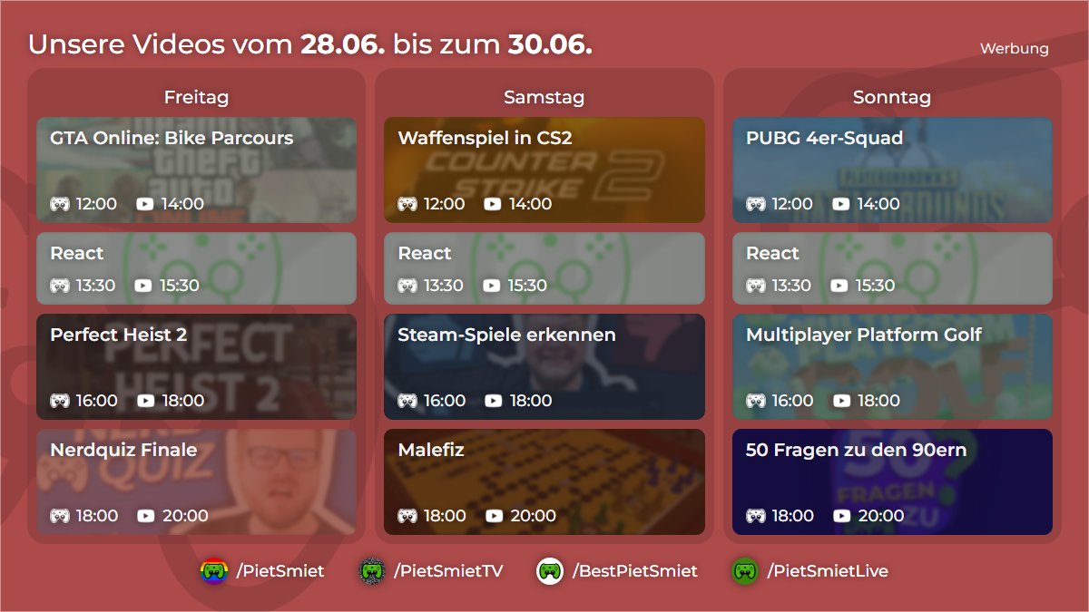Der YouTube-Plan für den Rest der Woche, unter anderem mit dem Nerdquiz Finale 🙏