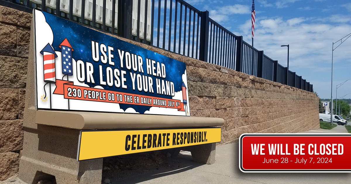 Every year, fireworks injure more than 10,000 people in the U.S. - and more than 35% of those injuries are to children under the age of 15. Please celebrate the Fourth of July responsibly. #OmahaBusBench #OOH Note; we're closed today through July 7 for our annual summer break.