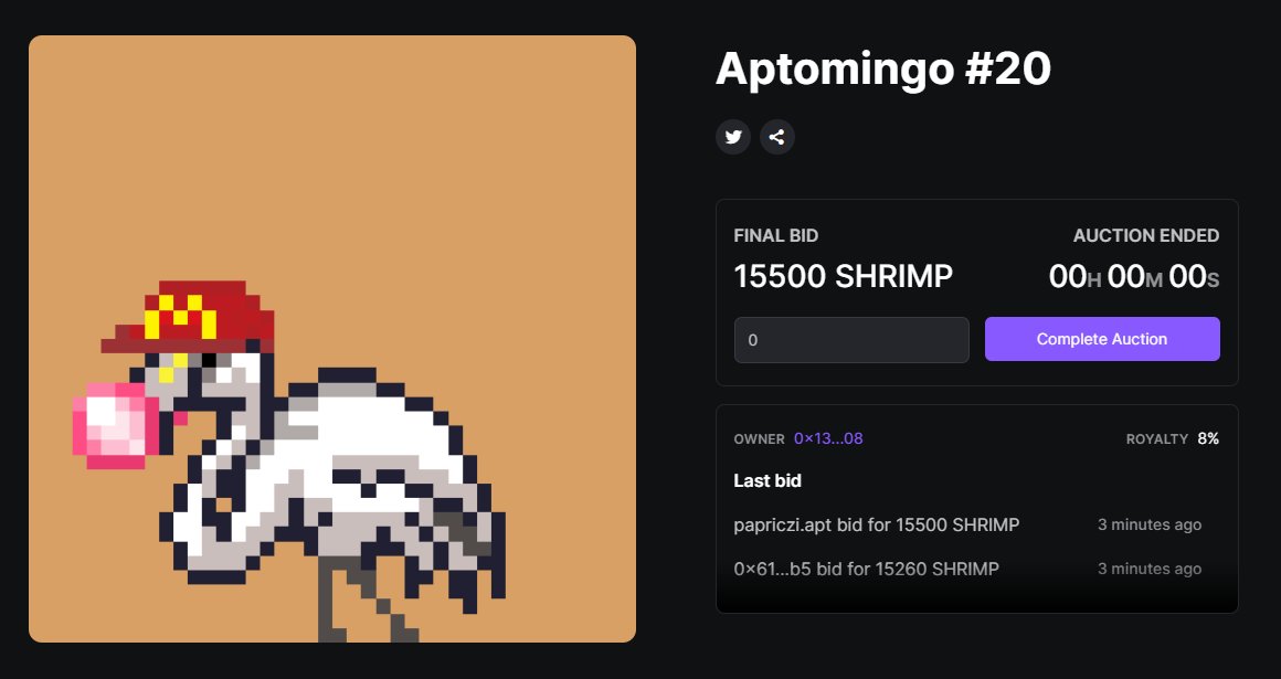 The second auction has concluded!

What an absolute steal - papriczi.apt managed to grab this McDonald's mingo for just 15,500 SHRIMP ~($270)!

As a reminder, all SHRIMP from these auctions will be burned forever, next auction will go up in 2 hours!