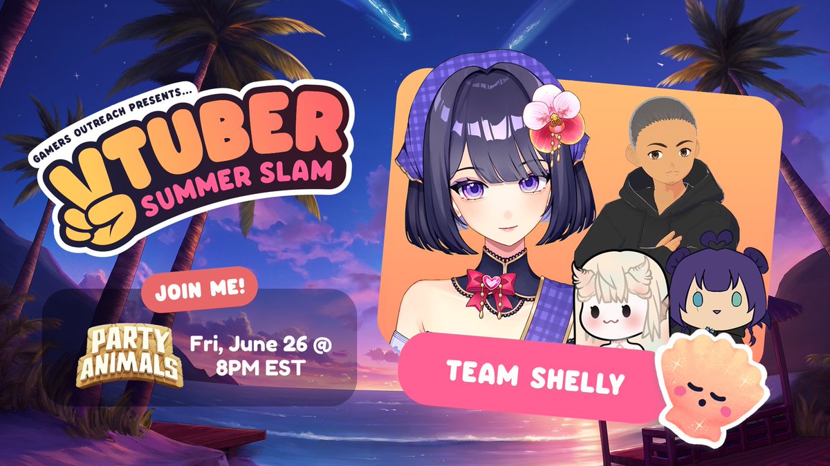 MaeFae's tweet photo. Day 2 of @GamersOutreach VTuber Summer Slam is happening on Friday (tomorrow!)! This time, I will be streaming with @YuliMoonsong @Eunha_Cactus and my cousin @Tandeeze! 💖  I'm very excited to throw each and every one of them off a cliff. #VTubers2024 https://t.co/V6KUnpVKiS