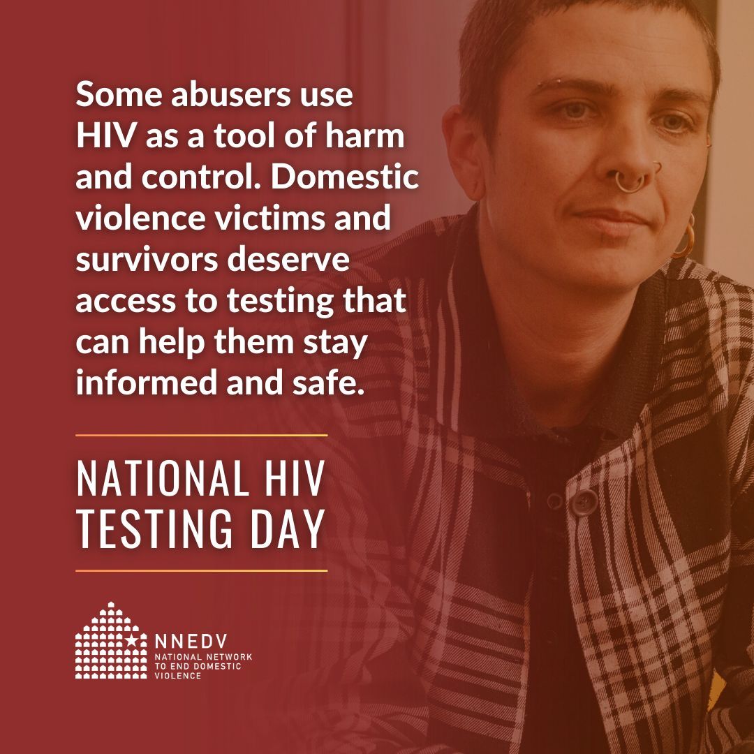 nnedv's tweet photo. Today is National HIV Testing Day (#NHTD). ❤️ Some abusers intentionally transmit HIV, or prevent a partner from accessing testing, to control them. We're proud that our #PositivelySafe team works at the intersection of DV and HIV to respond to this abuse: https://t.co/fIHhvw2eq9 https://t.co/keT2zFJD97