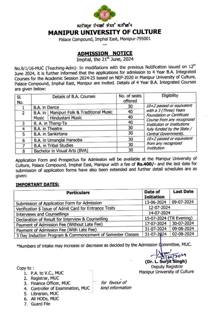 ayerameen's tweet photo. For those who have been asking me about admission to Manipur University of Culture . Apply soon before deadline ! https://t.co/B0zueT73cF