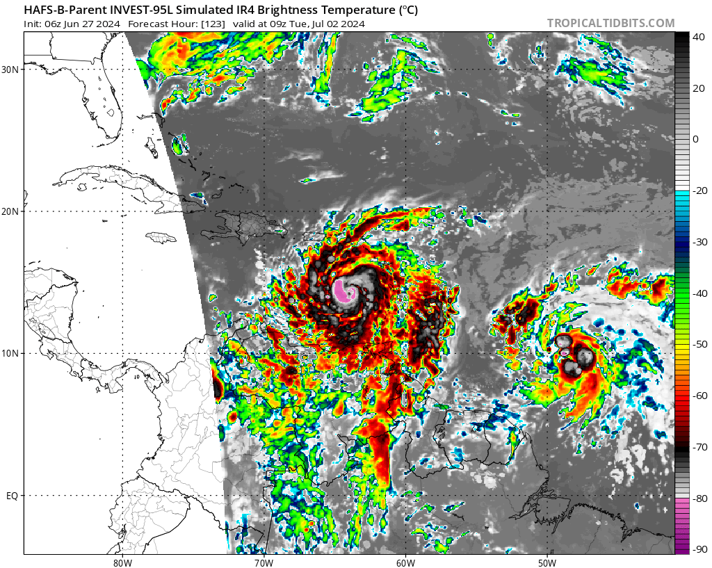 nelvaldez's tweet photo. Los modelos especializados en ciclones muestran al disturbio #95L cruzando las Antillas Menores como un amplio huracán iniciando la próxima semana. https://t.co/vxyasYpX8o