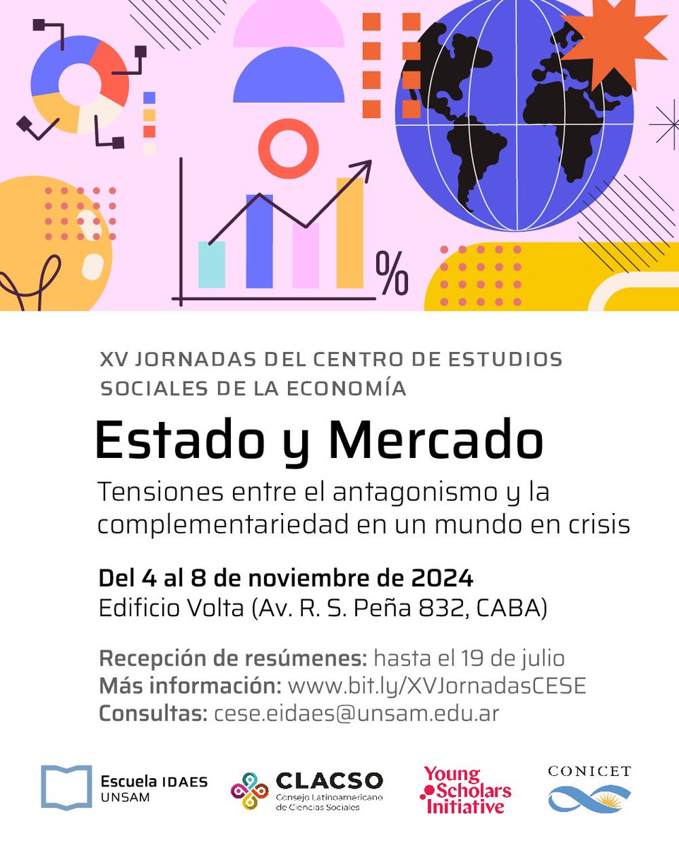 Ya enviaste tu resumen para las próximas Jornadas de Estudios sociales de la economía? 
Habrá becas de movilidad para residentes fuera del AMBA (también la posibilidad de participación virtual). Toda la info en: jornadascese.com