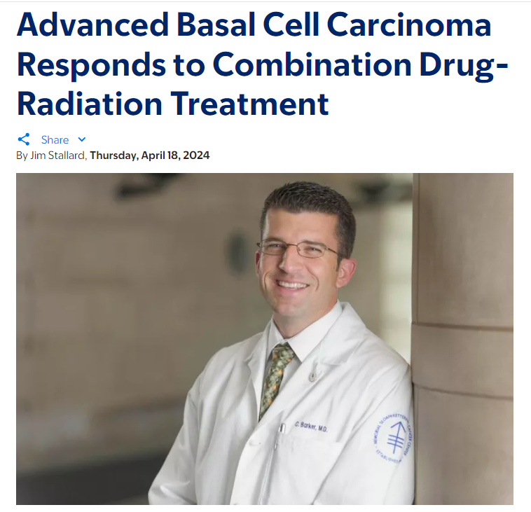 MSK_RadOnc's tweet photo. ☢️@MSKCancerCenter's Dr. Christopher Barker says the combination of #radiation plus drug therapy for advanced #basalcell #skincancer is often so effective, patients are able to stop therapy completely.

Dr Barker's @JCO_ASCO 📰: https://t.co/Wdli7VofFy

👉https://t.co/HLAJWIyqYB https://t.co/GNPvWOAdZm