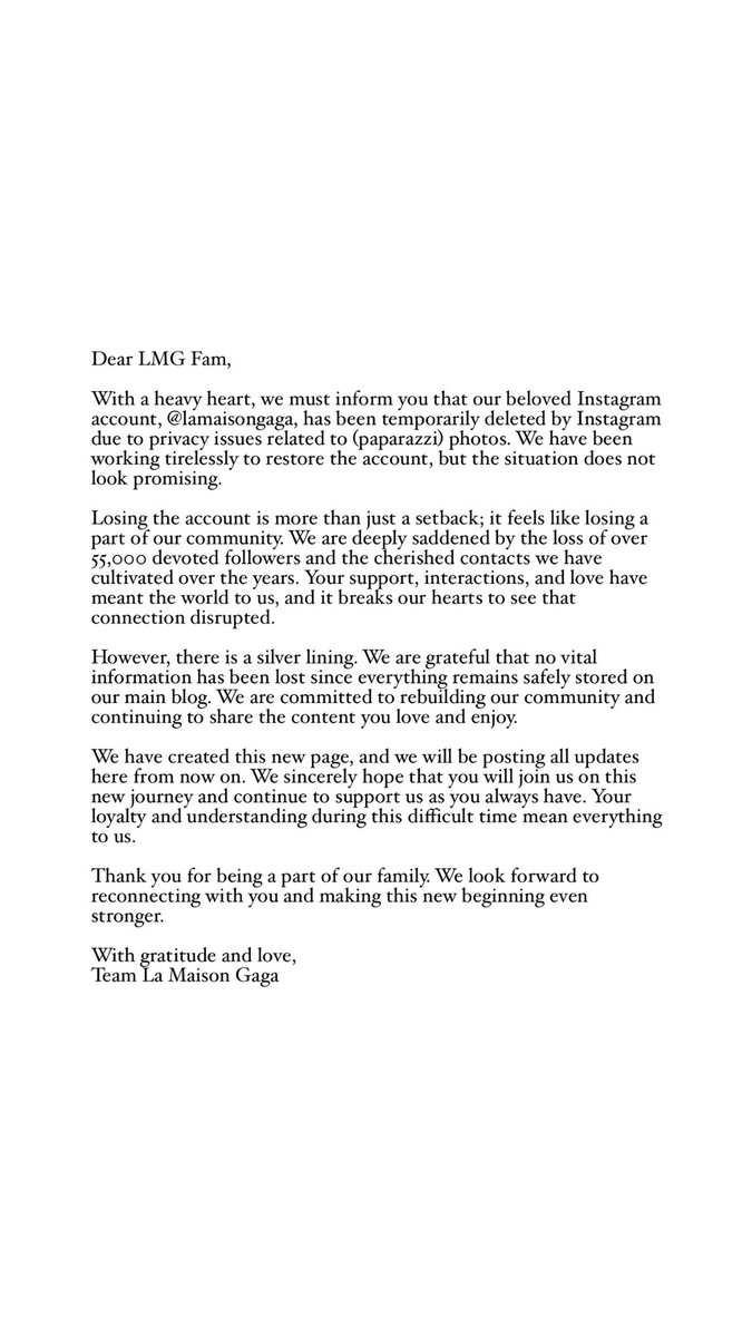 WE'VE BEEN DELETED 💔

Please follow + support our new Instagram!

instagram.com/lamaisongaga_