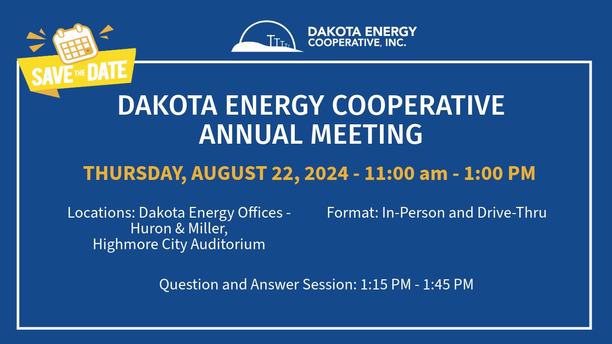 DakotaEC's tweet photo. Dakota Energy's 2024 Annual Meeting date has been set for August 22, 2024. https://t.co/Ro5yxRvqIN