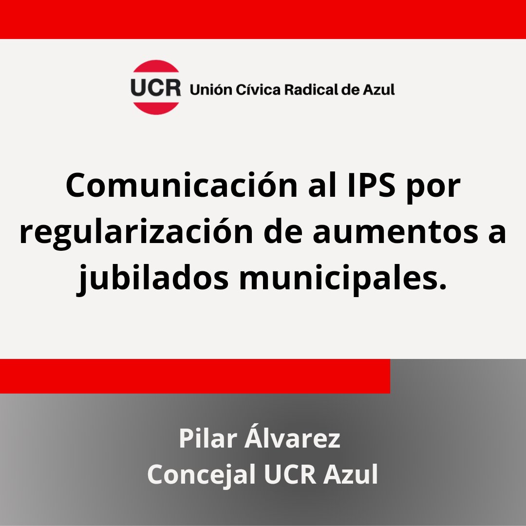 ucrazuloficial's tweet photo. A raíz de un reclamo recibido, nuestra concejal Pilar Alvarez presentó un proyecto de comunicación dirigido al Instituto de Previsión Social, solicitando que se regularice el pago de aumentos a los jubilados municipales, que contaba con una considerable demora. https://t.co/sMGDLDHVFO
