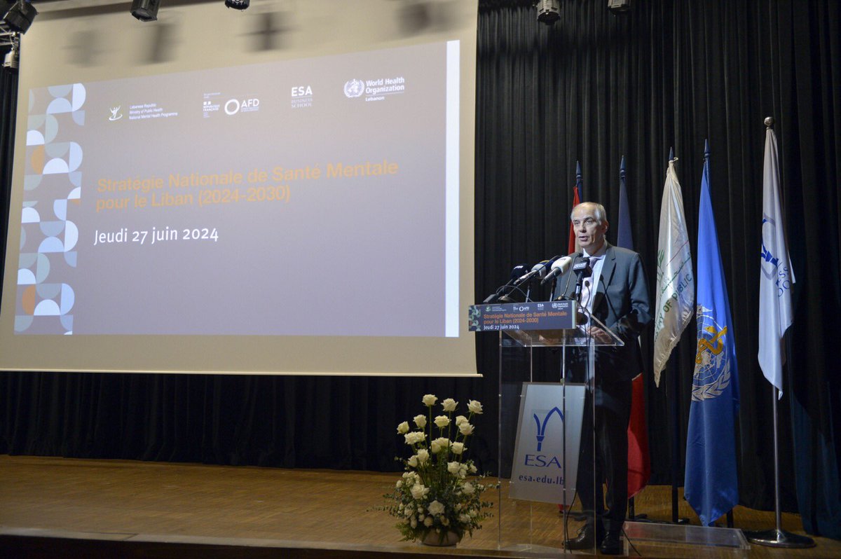 AFD_MidEast's tweet photo. #Santé Lancement de la Stratégie Nationale de santé mentale pour le 🇱🇧 (2024-2030) sous le patronage et en présence de S.E. @firassabiad &amp; de S.E. @herve_magro 🇫🇷 &amp; la participation de nos partenaires 🤝@nmphlebanon, @WHOlebanon &amp; @ESAbeirut.

+d’infos 👉 https://t.co/LOCa9R9F60 https://t.co/KJgTJXBj2b
