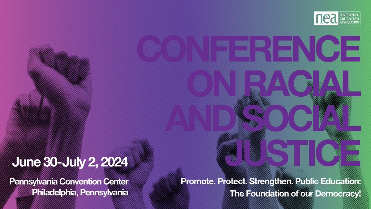 NEAToday's tweet photo. We can't wait to meet with educators, activists, and other leaders in Philadelphia this weekend to advance racial and social justice for our schools. See you there! #NEACRSJ2024 https://t.co/ER5XQ0O02B