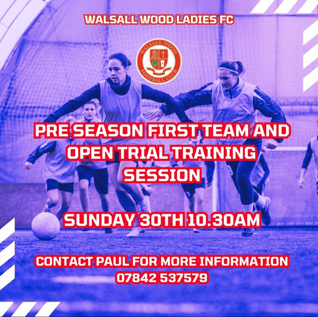 Walsall Wood Ladies FC are reporting for pre season training and holding open trials for 16+ with a development pathway to the first team.

These are exciting times at Walsall Wood and welcome women footballers 16+ to attend.
#FTGOTW
