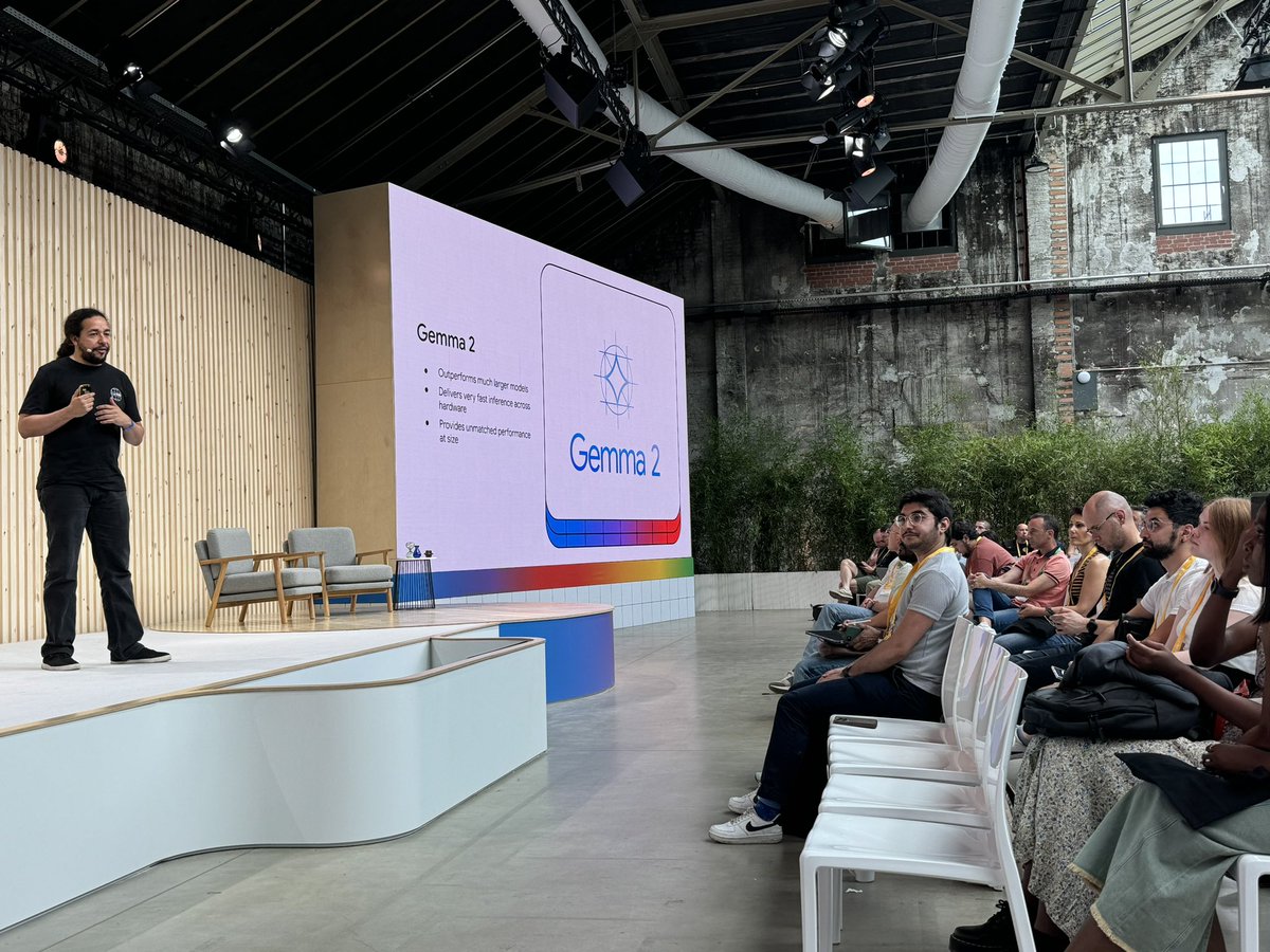 Joana Carrasqueira (@jocarrasqueira) on Twitter photo At #GoogleIOConnect Berlin <a href="/gusthema/">Gus (🤖🧠+🐍+🥑🗣️)</a> introduced #Gemma2 which runs at incredible speed across different hardware and outperforms models twice its size! So excited to see what the community will build with #Gemma2! Congratulations team 👏🏻👏🏻 At #GoogleIOConnect Berlin <a href="/gusthema/">Gus (🤖🧠+🐍+🥑🗣️)</a> introduced #Gemma2 which runs at incredible speed across different hardware and outperforms models twice its size! So excited to see what the community will build with #Gemma2! Congratulations team 👏🏻👏🏻