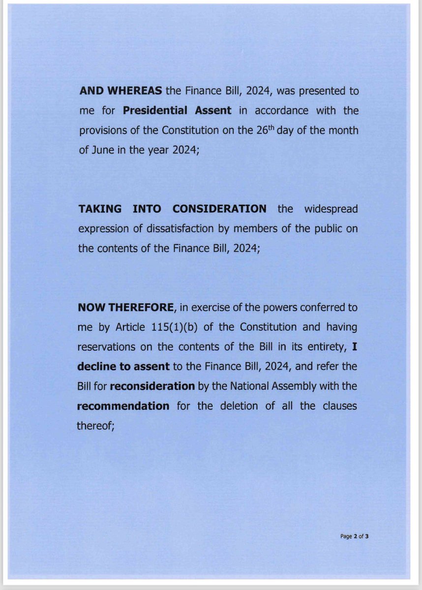 The Speaker of the National Assembly has issued a Notification to the Members and the general public in relation to President's Memorandum in respect of the Finance Bill, 2024.

In the Notification, the Speaker has referred the Memorandum to the Departmental Committee on Finance