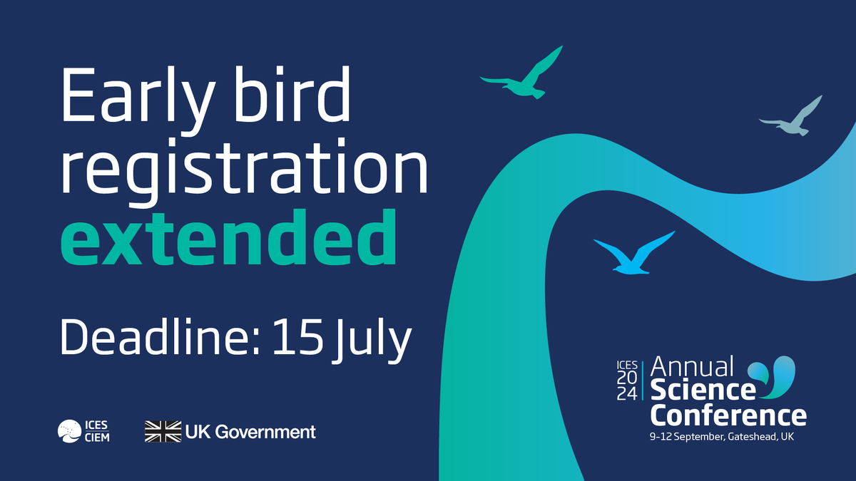 ICESmarine's tweet photo. 🌊 Exciting news! Our Early Bird registration fee for #ICESASC24 has been extraordinarily extended to 15 July. Secure your spot at the leading marine science event of the year.

📅 9–12 September 2024
📍 Gateshead, UK

➡️ Join the future of marine science: https://t.co/rz9O8Fix9e https://t.co/Oi6aQ7vd31