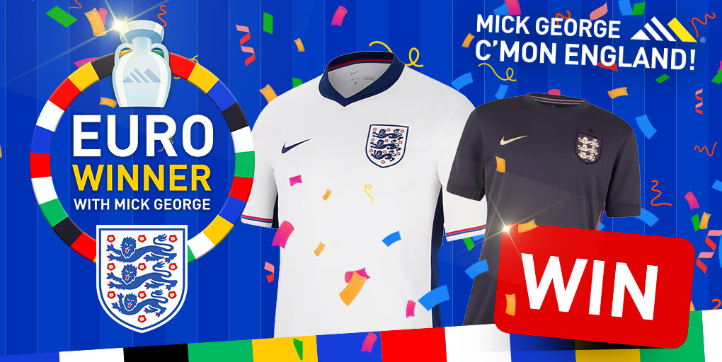 🏆EURO Winner with Mick George - The BIG One!

💥The knockout stages are nearly here!

🔥WIN the new 2024 England home or away shirt if #England win!

To Enter:

✅Like &amp; share this post

☑️Follow us

✅Enter here: mickgeorge.co.uk/euro-24-compet…

Good luck - Winner announced next week!