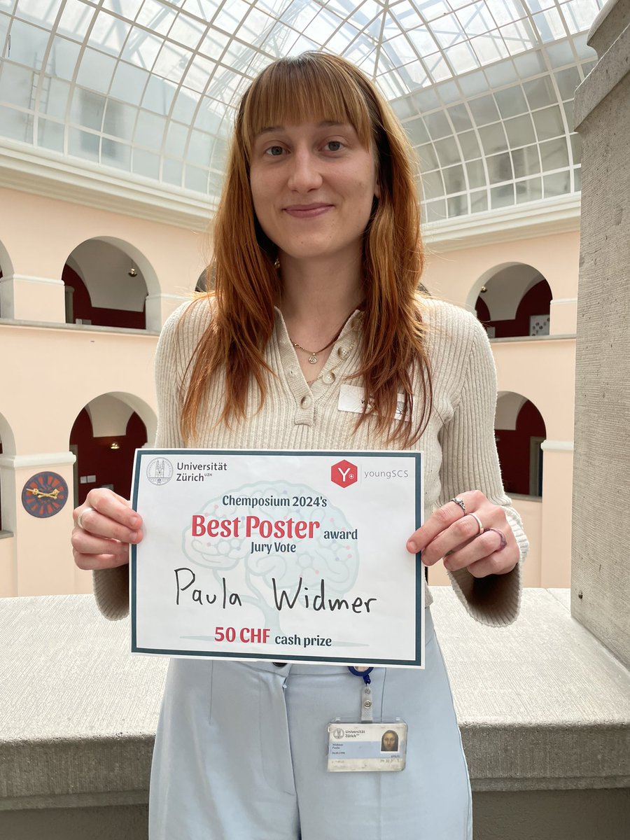 Congratulations <a href="/paulawdr/">Paula Widmer</a> on receiving the best poster award at today’s #ChemPosium The <a href="/JuricekLab/">JuricekLab</a> is proud of you! <a href="/UZH_Chemistry/">UZH Chemistry</a> <a href="/UZH_Science/">UZH Science</a> <a href="/UZH_en/">University of Zurich</a> <a href="/UZH_ch/">Universität Zürich</a> <a href="/cmszh/">CMSZH_Graduate_School_UZH</a> #phd