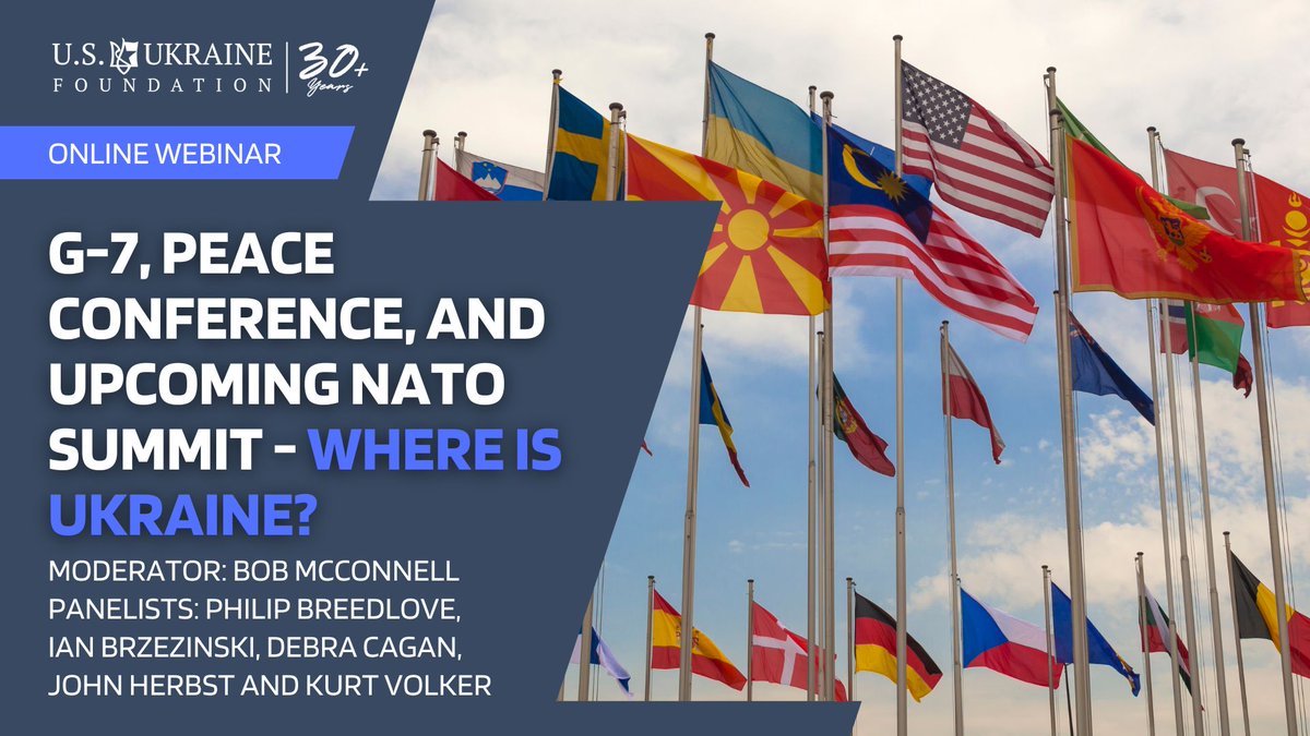 usukraine's tweet photo. Online webinar tomorrow, June 28, 10 AM ET

"G-7, PEACE CONFERENCE, AND UPCOMING NATO SUMMIT – WHERE IS UKRAINE?"

Register here:
https://t.co/0KKMOttlTF https://t.co/qWfjdezFZp