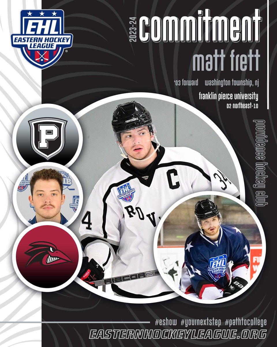 Matthew Frett Commits to Franklin Pierce

All-Star <a href="/ProvHockeyClub/">Providence Hockey Club</a> Forward Will Join <a href="/FPUathletics/">Franklin Pierce Ravens</a> This Fall

🔗- bit.ly/3XZOEkr

#WherePlayersComeFirst