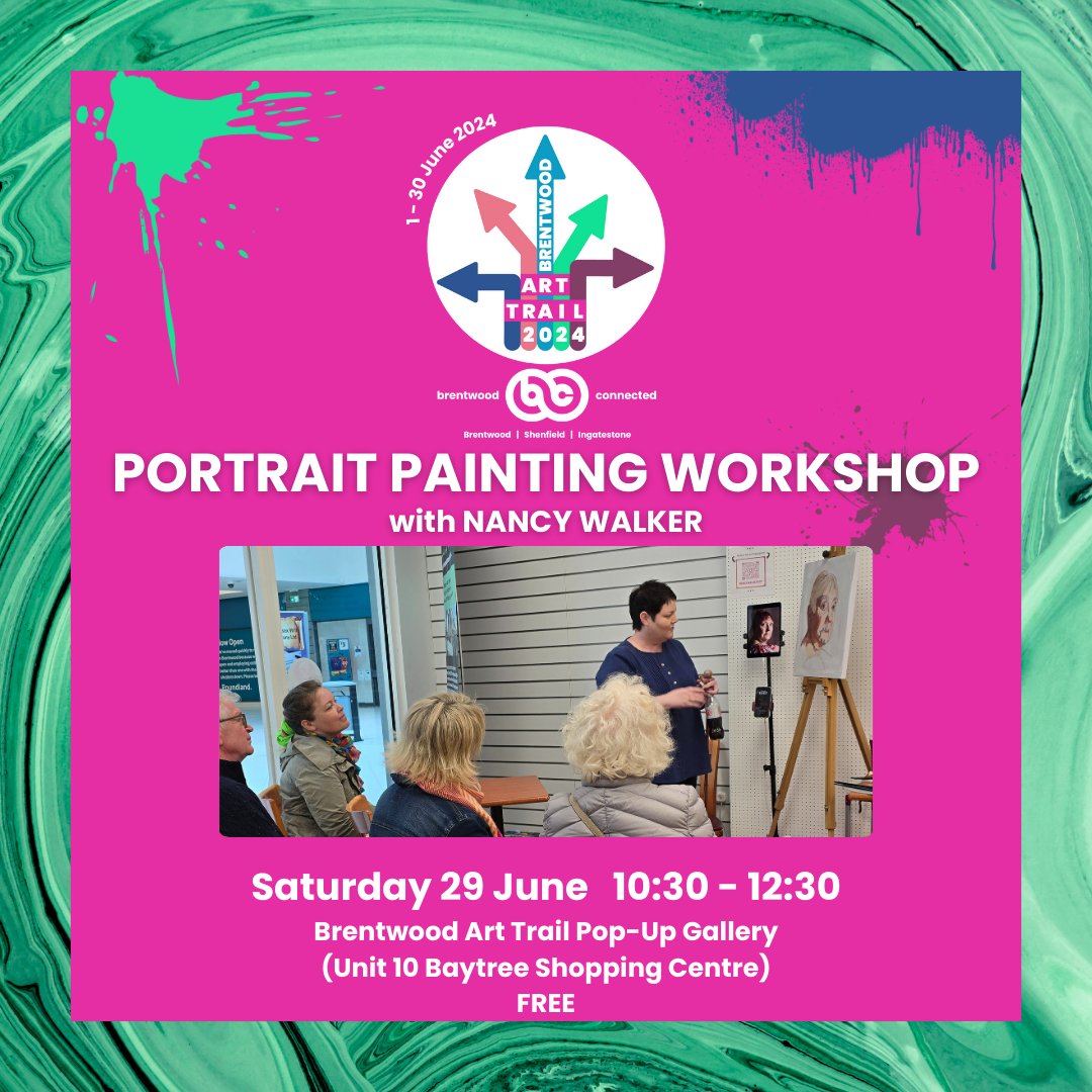 Brentwood Art Trail (@bwdarttrail) on Twitter photo Join our final artist workshop and paint along with Nancy Walker in oils 🖌️
📅 Saturday 29 June
⏰ 10.30am - 12.30pm
📍 Brentwood Art Trail Pop-Up Gallery (unit 10, <a href="/BaytreeBwd/">The Baytree Shopping Centre</a>)
Bring your own equipment
FREE SESSION
Booking essential via brentwoodarttrail.co.uk Join our final artist workshop and paint along with Nancy Walker in oils 🖌️
📅 Saturday 29 June
⏰ 10.30am - 12.30pm
📍 Brentwood Art Trail Pop-Up Gallery (unit 10, <a href="/BaytreeBwd/">The Baytree Shopping Centre</a>)
Bring your own equipment
FREE SESSION
Booking essential via brentwoodarttrail.co.uk