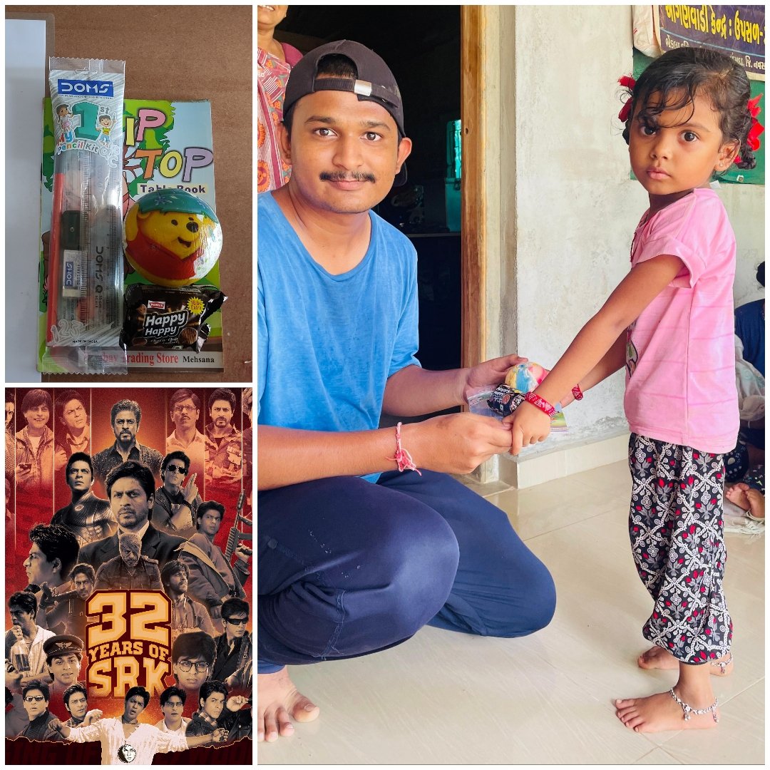 SRKUniverse's tweet photo. SRK fans from #Valsad celebrated 32 Years of SRK by spreading smiles to adorable children by sharing biscuits, chocolates, books, and soft balls.❤️
@iamsrk
#32YearsOfSRK #ShahRukhKhan
#32YearsOfShahRukhKhan
#32GoldenYearsOfSRK #SRK #KingKhanFans https://t.co/HZjEcoYVnl