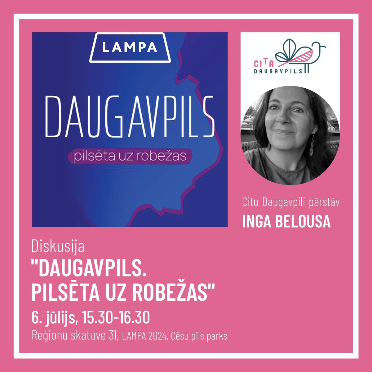 🗣️ Mēs būsim <a href="/FestivalsLAMPA/">Sarunu festivāls LAMPA</a>! Vai būsi Tu?

Diskutēsim par:
🇺🇦Ukrainas kara radīto ietekmi uz Latvijas Austrumu pierobežas reģionu;
🇱🇻iedzīvotāju piederības sajūtas stiprināšanu Latvijai un Krievijas propagandas ietekmes mazināšanu.

🫶🏼Tiekamies Cēsīs!