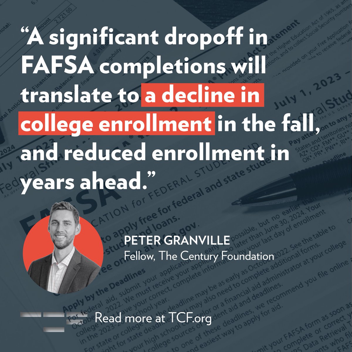 Learn more about the consequences of this year's FAFSA rollout and how schools, states, and Congress can prevent and prepare for drops in enrollment. 

↪️ bit.ly/3xA2hvO