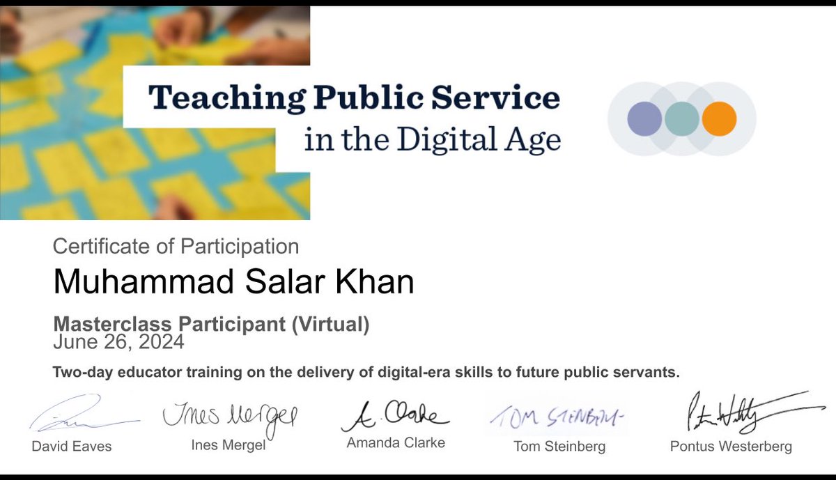 salarppolicy's tweet photo. Glad to attend @TPSDigitalAge educator training on teaching digital-era skills to future public servants. Look forward to using the insights gained from educators teaching #PublicService in the #DigitalAge in my teaching practices. https://t.co/0sheygIZTz