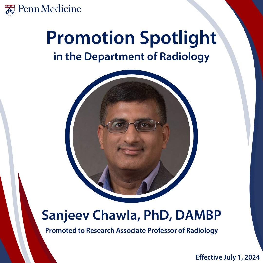 Please join us in congratulating Sanjeev Chawla, PhD, DAMBP, on his promotion to Research Associate Professor of Radiology! #radiology #pennradiology #promotions #pennmedicine