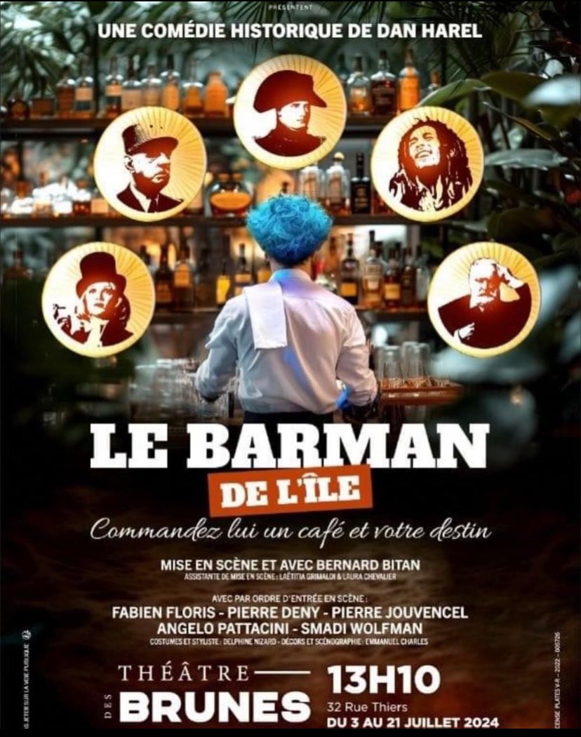 Le barman de l’île 13h10 au théâtre des brunes 

🌟RESAS🌟. Vous pouvez désormais acheter vos places sur Ticket Off
C’est par ici ➡️ festivaloffavignon.com/spectacles/rep…

#off2024 #avignon #festivaldavignon #spectacle