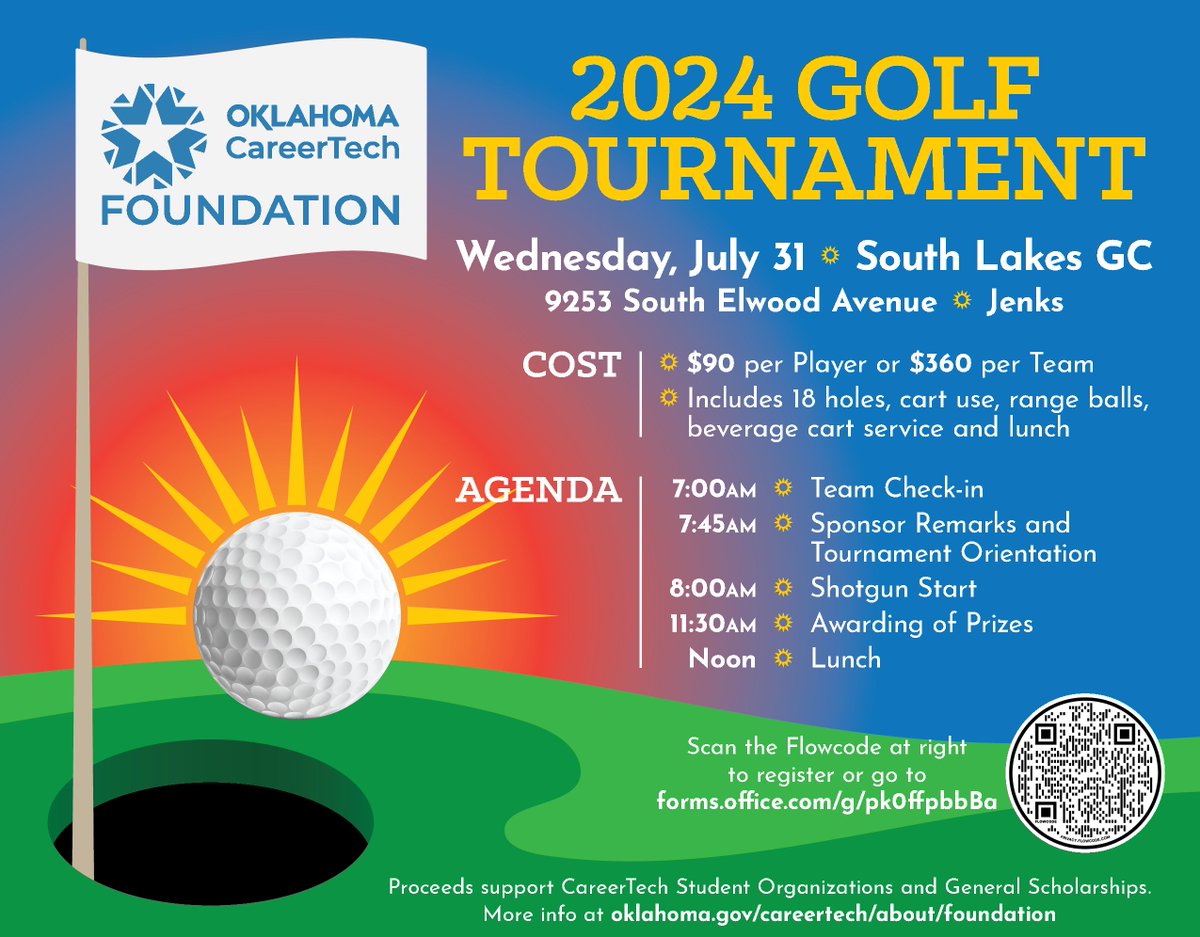 okcareertech's tweet photo. 🏌️‍♂️ Join us for the  #okCareerTech Foundation Golf Tournament Fundraiser to benefit CareerTech Student Organizations and the General Scholarship fund.
🔹 Follow the link below to register electronically 
https://t.co/PWhOu17BAF or print the form at https://t.co/b3IP3g27yt https://t.co/fIro6q1l8h
