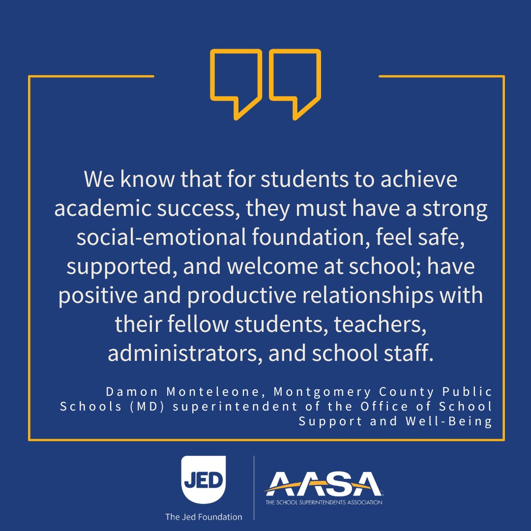 jedfoundation's tweet image. JED &amp;amp; @AASAHQ asked Damon Monteleone, associate superintendent of the Office of School Support &amp;amp; Well-Being in @mcps_va, about what the district hopes to accomplish during their time in the District Comprehensive Approach (DCA) program. bit.ly/4bgs0aq #WeAreMCPS #AASA