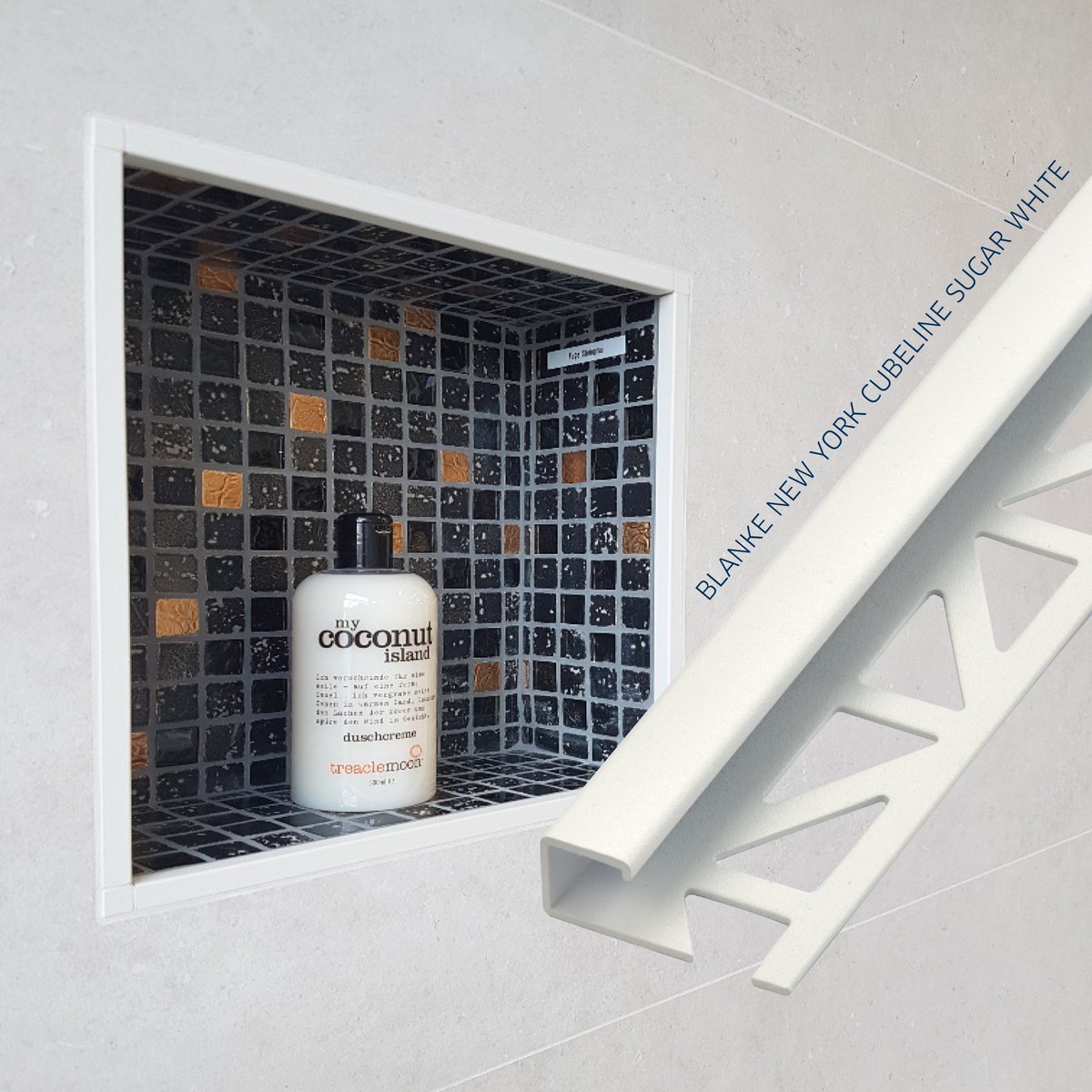 BlankeCorp's tweet photo. Mosaic tiles + BLANKE CUBELINE = 😍
With our BLANKE CUBELINE from the NEW YORK EDITION 🌆, you can create stunning, exclusive accents in your space. How do you like this chic combination?

#blanke #cubeline #tiletrim #newyork #interiorstyle #accents #tiledesign #designinspo https://t.co/4oJmdbaR3f