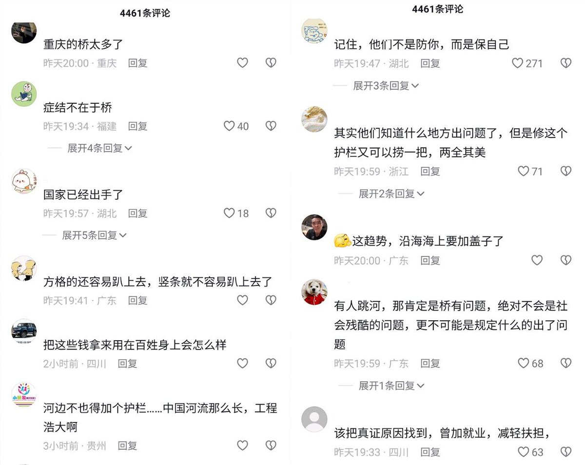 CCAVNewsShorts's tweet photo. 6月26日，四川瀘州九支鎮。工人們正在為一座大橋安裝護欄。網友回覆：成立防跳局迫在眉睫。 https://t.co/NyVAIoStJW