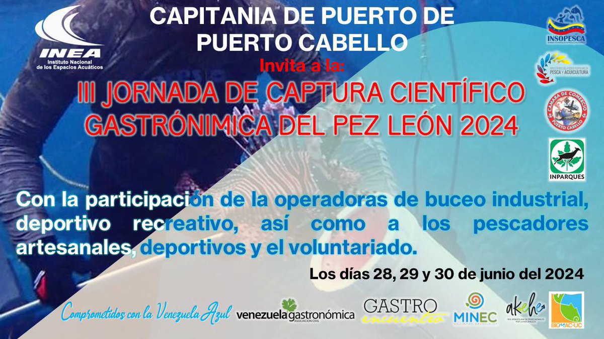 Jhoana Romero. Arq. (@jhoa_r) on Twitter photo Jornada de Captura científica y gastrónoma del Pez Leon en Carabobo, puedes apuntarte como voluntario.
Información detallada ⬇️ días 28/29/30 de junio
<a href="/akehe_venezuela/">Akehe 🌿</a> <a href="/MinecOficial/">MinecOficial</a> <a href="/InparquesVzla/">Inparques Oficial</a> <a href="/biomac_uc/">BioMaC-UC</a> Jornada de Captura científica y gastrónoma del Pez Leon en Carabobo, puedes apuntarte como voluntario.
Información detallada ⬇️ días 28/29/30 de junio
<a href="/akehe_venezuela/">Akehe 🌿</a> <a href="/MinecOficial/">MinecOficial</a> <a href="/InparquesVzla/">Inparques Oficial</a> <a href="/biomac_uc/">BioMaC-UC</a>