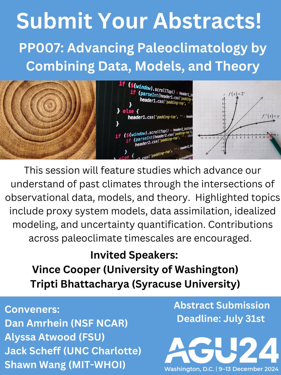Shawn Wang (@sywang2) on Twitter photo Our #AGU24 session is calling for abstracts π’π’π₯³! Excited to be convening PP007-Advancing Paleoclimatology by Combining Data, Models, and Theory with @DanAmrhein, <a href="/AR_Atwood/">Alyssa Atwood</a>, and Jack Scheff this year! agu.confex.com/agu/agu24/prelβ¦ <a href="/AGU_PaleoECRs/">AGU Paleo Section Early Career Researchers</a> <a href="/PAGES_IPO/">Past Global Changes</a> Our #AGU24 session is calling for abstracts π’π’π₯³! Excited to be convening PP007-Advancing Paleoclimatology by Combining Data, Models, and Theory with @DanAmrhein, <a href="/AR_Atwood/">Alyssa Atwood</a>, and Jack Scheff this year! agu.confex.com/agu/agu24/prelβ¦ <a href="/AGU_PaleoECRs/">AGU Paleo Section Early Career Researchers</a> <a href="/PAGES_IPO/">Past Global Changes</a>