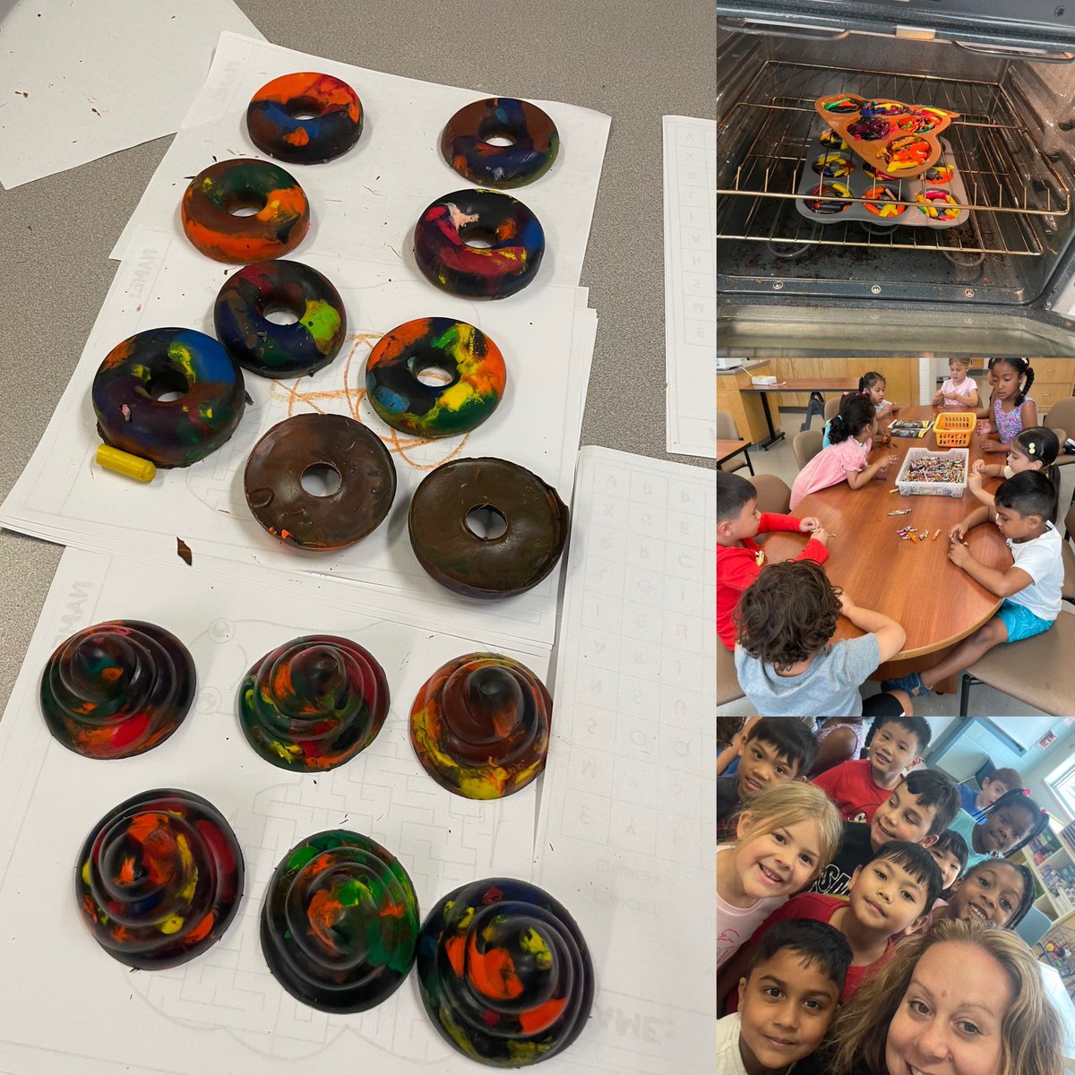 MrsIsovski's tweet photo. We are ending this school year being creative. We took our old crayons and melted them to new ones so we can always remember our FDK creativity! Then we made some slime to finish off the week of fun in our class! https://t.co/VvdlY2YUsU