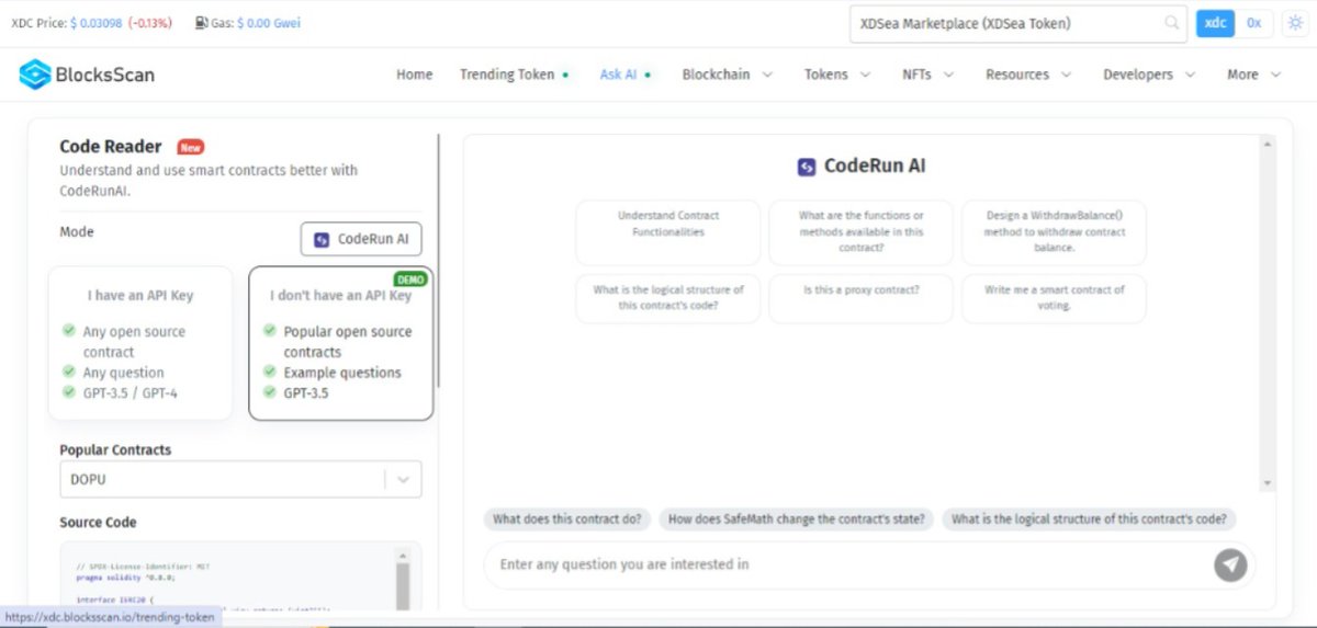 kulkarnijay76's tweet photo. ๐Explore smart contracts with @BlocksScanโs Ask AI! Navigate @XinFin_Official XDC Network effortlessly with CodeRun AI, Open AI, Devin AI, & Claude AI.
๐ฅWatch here : https://t.co/7RtcBjmUCe
Start exploring now : https://t.co/bwyNoG0SYg
#AI #CodeRunAI #BlocksScan #XDCNetwork https://t.co/Rs7UBS0nM0