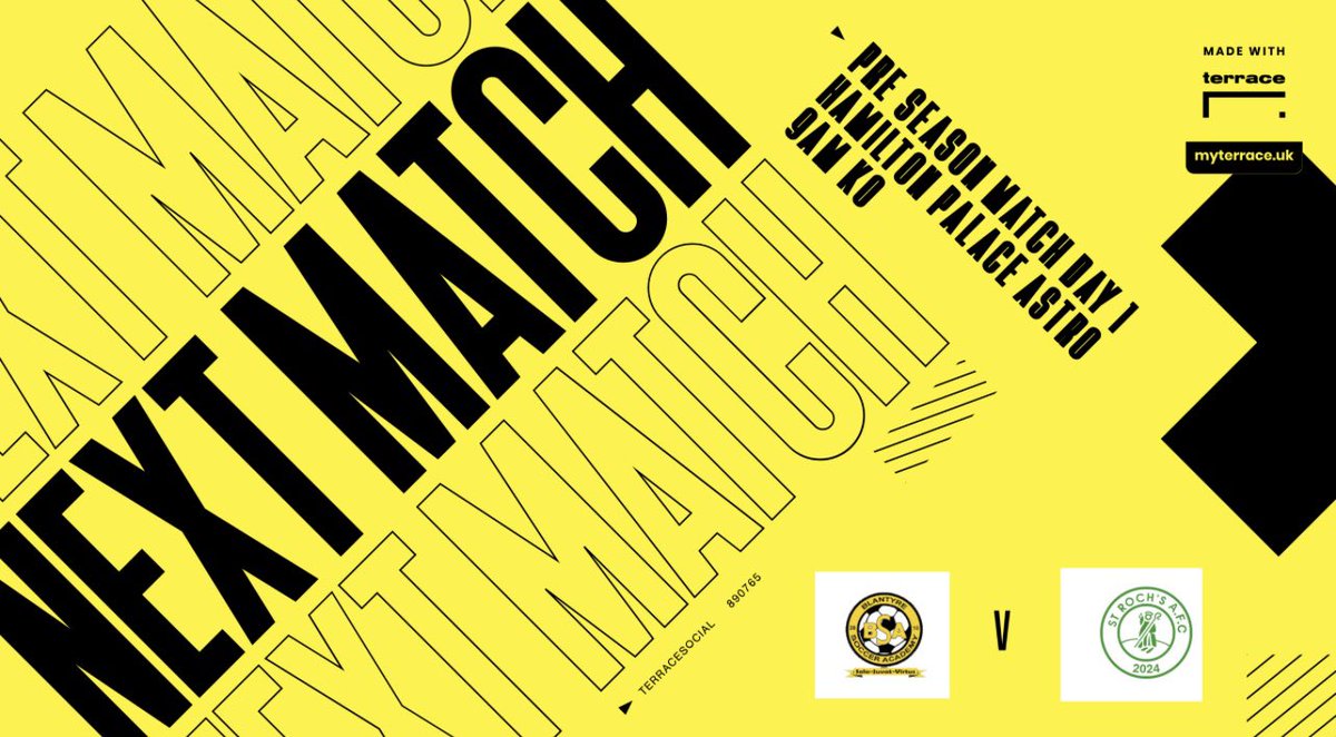 Blantyre soccer academy ams (@bsa_ams) on Twitter photo First game this weekend which will ensure all boys get minutes in the legs as we build towards start of the season .
🆚- <a href="/StRochsAFC/">St Roch’s AFC</a>
🏆- Pre - season matchday 1
🏟- Hamilton palace Astro
⌚️-9am ko First game this weekend which will ensure all boys get minutes in the legs as we build towards start of the season .
🆚- <a href="/StRochsAFC/">St Roch’s AFC</a>
🏆- Pre - season matchday 1
🏟- Hamilton palace Astro
⌚️-9am ko