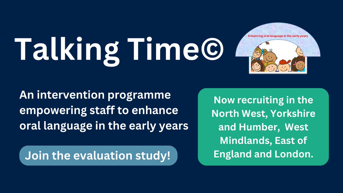 Early Years settings: Sign up to take part in a new research study and receive the Talking Time© early language programme and professional development free! 
More Info and how to get involved, join our webinar July 4th 10am-10:45, visit our webpage➡ bit.ly/49K8TFB