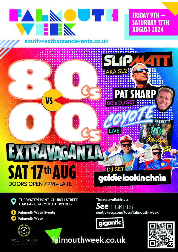 We are pleased to present the 80s vs 00's EXTRAVAGANZA! 🎶 Get ready to dance through the decades with an all-star lineup including <a href="/Slipmatt/">Slipmatt</a>, Pat Sharp, Coyote, and Goldie Lookin Chain (GLC). Get your tickets for Falmouth's biggest fancy dress party here: bit.ly/4cofzdx