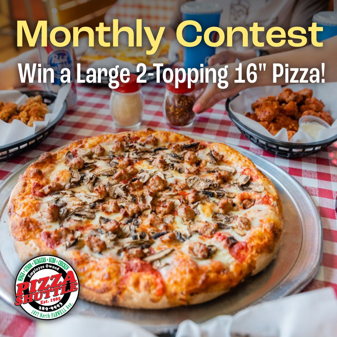 🍕 Win a Large 2-Topping 16" Pizza! 🍕

Follow us
Like &amp; Share
Tag a friend

Ends July 26. Good luck!

#PizzaShuttle #FreePizza #PizzaLovers

👉 pizzashuttle.com